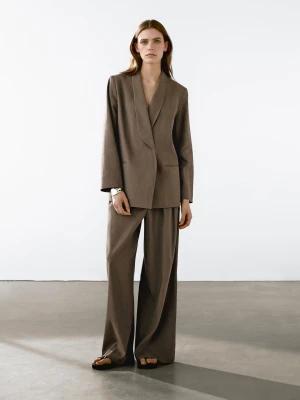 Marynarka Smokingowa Z Mieszanki Lnu - Khaki - - Massimo Dutti - Kobieta