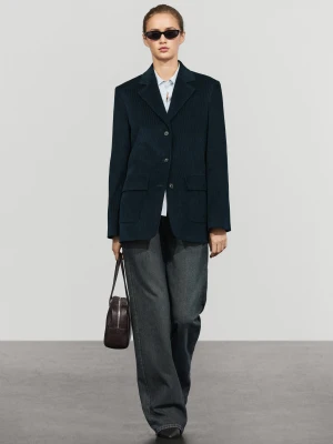Marynarka Sztruksowa Ze 100% Bawełny - Ciemnoniebieski - Massimo Dutti - Female