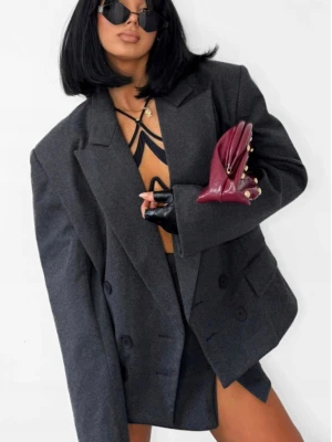 Marynarka w jodełkę z domieszką wełny PETA - grafitowa  magmac 