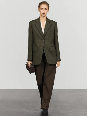 Marynarka Ze 100% Wełny Melanżowej - Jansy Khaki - Massimo Dutti - Female