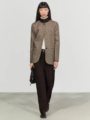 Marynarka W Kratkę Z Kontrastowym Kołnierzem - Brązowy - Massimo Dutti - Female