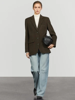 Marynarka W Kratkę Z Mieszanki Wełny - Norkowy - Massimo Dutti - Female