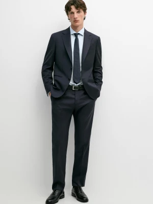 Marynarka W Paski Z Mieszanki Wełny - Granatowy - Massimo Dutti - Male