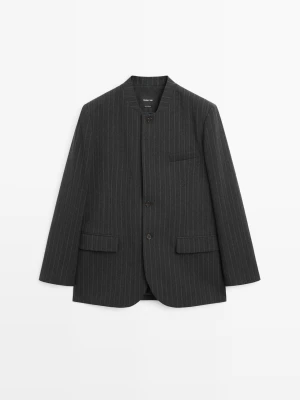 Marynarka W Paski Ze 100% Wełny Z Kołnierzykiem - Ciemnoszary - - Massimo Dutti - Kobieta
