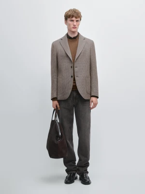 Marynarka W Pepitkę Z Mieszanki Wełny - Surowy - - Massimo Dutti - Mężczyzna