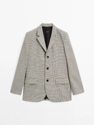 Marynarka W Pepitkę Ze 100% Wełny - Beżowy - - Massimo Dutti - Kobieta
