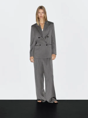 Marynarka W Prążki Ze 100% Wełny - Szary - - Massimo Dutti - Kobieta