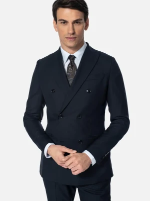 MARYNARKA WINOD GRANATOWA SLIM FIT DWURZĘDOWA Z WEŁNĄ Recman