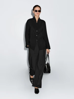 Marynarka Z Dekoltem W Serek - Czarny - - Massimo Dutti - Kobieta