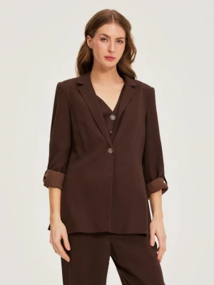 Marynarka z dodatkiem lnu brązowa Moodo