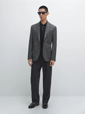 Marynarka Z Fakturą W Kratkę Z Mieszanki Wełny - Szary - - Massimo Dutti - Mężczyzna