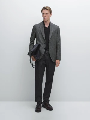 Marynarka Z Fakturą W Kratkę Z Mieszanki Wełny - Szary - - Massimo Dutti - Mężczyzna
