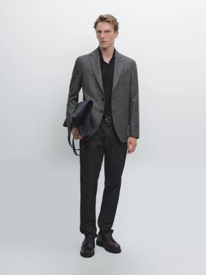 Marynarka Z Fakturą W Kratkę Z Mieszanki Wełny - Szary - - Massimo Dutti - Mężczyzna