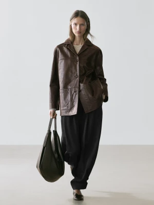 Marynarka Z Guzikami Ze Skóry Nappa - Brązowy - - Massimo Dutti - Kobieta