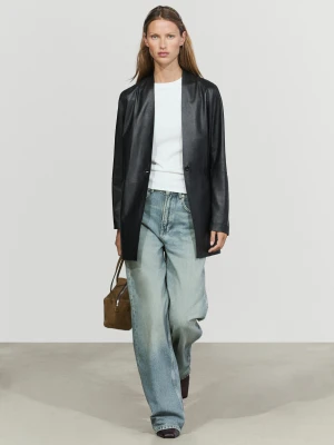 Marynarka Z Guzikiem Ze 100% Skóry Nappa - Czarny - - Massimo Dutti - Female