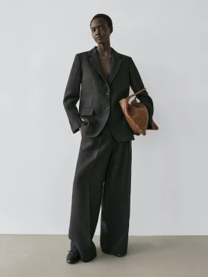 Marynarka Z Kieszeniami Ze 100% Lnu - Czarny - - Massimo Dutti - Kobieta
