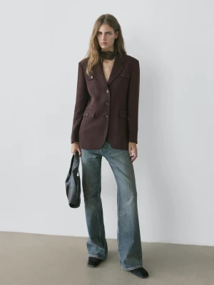 Marynarka Z Klapami I Kieszeniami - Czekoladowy - - Massimo Dutti - Kobieta