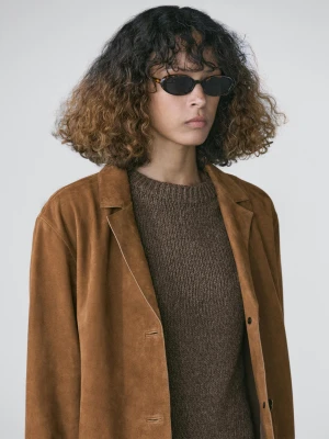 Marynarka Z Klapami Ze Skóry I Zamszu - Brązowy - - Massimo Dutti - Kobieta