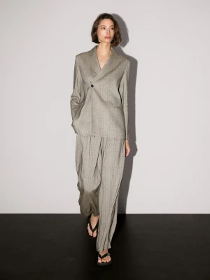 Marynarka Z Kołnierzykiem Szalowym W Kratkę - Beżowy - - Massimo Dutti - Kobieta