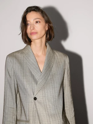 Marynarka Z Kołnierzykiem Szalowym W Kratkę - Beżowy - - Massimo Dutti - Kobieta