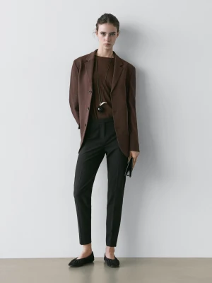 Marynarka Z Krepy - Czekoladowy - - Massimo Dutti - Kobieta