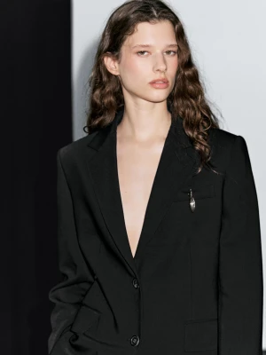 Marynarka Z Krepy Z Dwoma Guzikami - Czarny - - Massimo Dutti - Kobieta