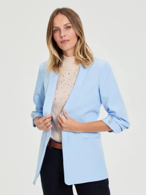 Marynarka z marszczonymi rękawami błękitna Moodo