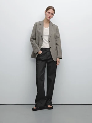 Marynarka Z Mieszanki Bawełny W Kratkę - Beżowy - - Massimo Dutti - Kobieta