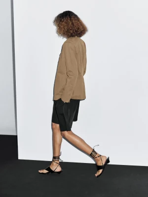 Marynarka Z Mieszanki Bawełny Z Ozdobnym Guzikiem - Beżowy - - Massimo Dutti - Female