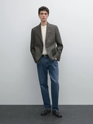 Marynarka Z Mieszanki Lnu I Bawełny - Szary - - Massimo Dutti - Mężczyzna