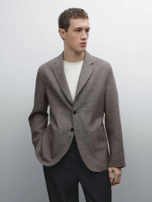 Marynarka Z Mieszanki Lnu Z Fakturą - Beżowy - - Massimo Dutti - Mężczyzna