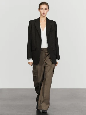 Marynarka Z Mieszanki Wełny Na Dwa Guziki - Norkowy - Massimo Dutti - Female