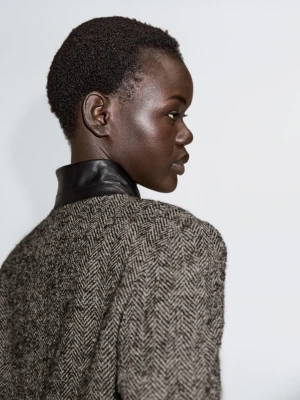 Marynarka Z Mieszanki Wełny W Jodełkę Z Wysokim Kołnierzem - Szary - - Massimo Dutti - Kobieta
