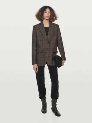 Marynarka Z Mieszanki Wełny W Kratkę - Brązowy - - Massimo Dutti - Female