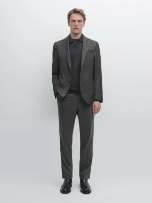 Marynarka Z Mieszanki Wełny Wykonana Ściegiem Jodełkowym - Szary - - Massimo Dutti - Male