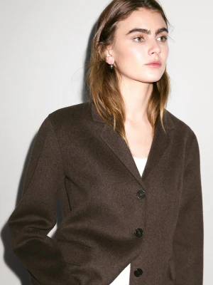 Marynarka Z Mieszanki Wełny Z Dopasowanym Kołnierzem - Czekoladowy - - Massimo Dutti - Kobieta
