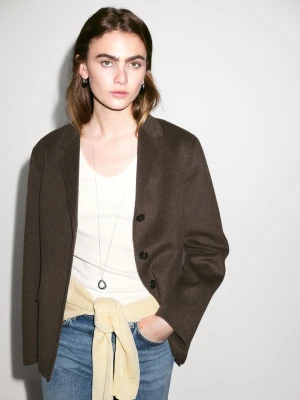 Marynarka Z Mieszanki Wełny Z Dopasowanym Kołnierzem - Czekoladowy - - Massimo Dutti - Kobieta