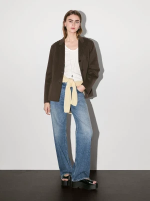 Marynarka Z Mieszanki Wełny Z Dopasowanym Kołnierzem - Czekoladowy - - Massimo Dutti - Kobieta