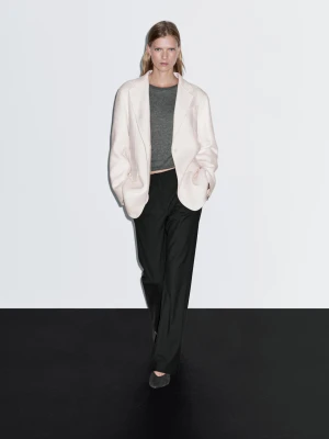 Marynarka Z Mieszanki Wełny Z Szalikiem - Biały - - Massimo Dutti - Kobieta