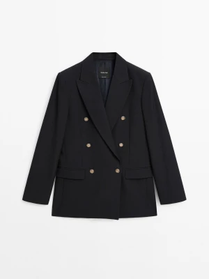 Marynarka Z Mieszanki Wełny Ze Złotymi Guzikami - Ciemnomorski - - Massimo Dutti - Kobieta