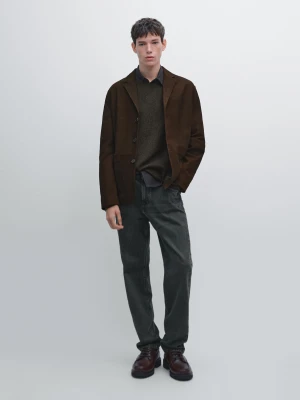 Marynarka Z Nubuku - Czekoladowy - - Massimo Dutti - Mężczyzna