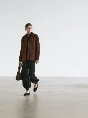 Marynarka Z Nubuku Z Klapami - Bordowy - - Massimo Dutti - Kobieta