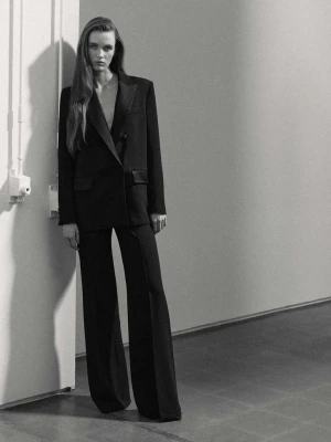 Marynarka z przeszywanymi klapami czarny - Kobieta - - MANGO