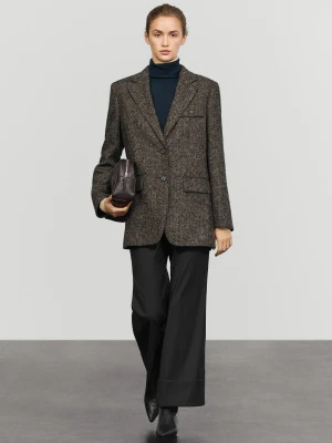 Marynarka Z Wełną, Zamszem I Wzorem W Jodełkę - Brązowy - Massimo Dutti - Female