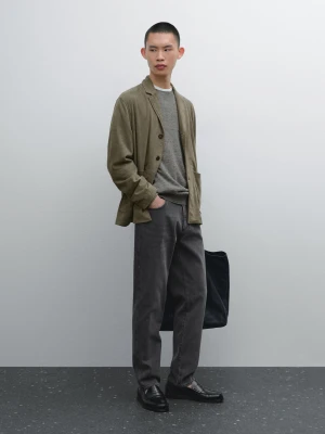 Marynarka Z Zamszowej Skóry - Jasnozielony - - Massimo Dutti - Mężczyzna