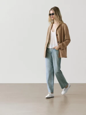 Marynarka Z Zamszowej Skóry Z Detalami Kieszeni - Piaskowy - - Massimo Dutti - Kobieta