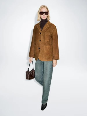 Marynarka Z Zamszowej Skóry Z Kieszeniami - Wielbłądzi - - Massimo Dutti - Female