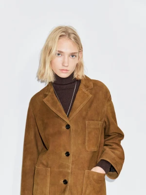 Marynarka Z Zamszowej Skóry Z Kieszeniami - Wielbłądzi - - Massimo Dutti - Kobieta