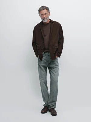 Marynarka Z Zamszowej Skóry Z Ozdobnymi Szwami - Brązowy - - Massimo Dutti - Mężczyzna