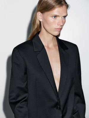 Marynarka Ze 100% Chłodnej Wełny Z Dwoma Guzikami - Granatowy - - Massimo Dutti - Kobieta